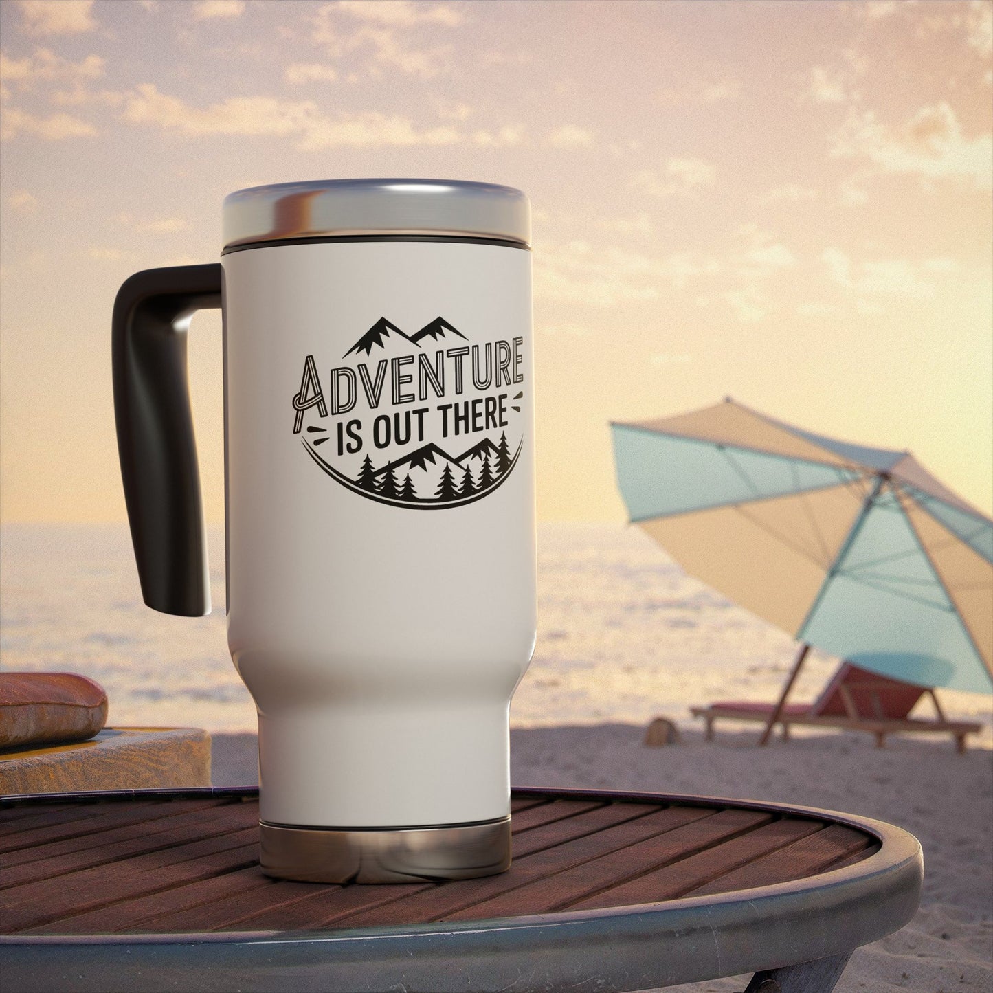 Adventure Is Out There Stainless Steel Travel Mug – 14oz Insulated Handle Tumbler