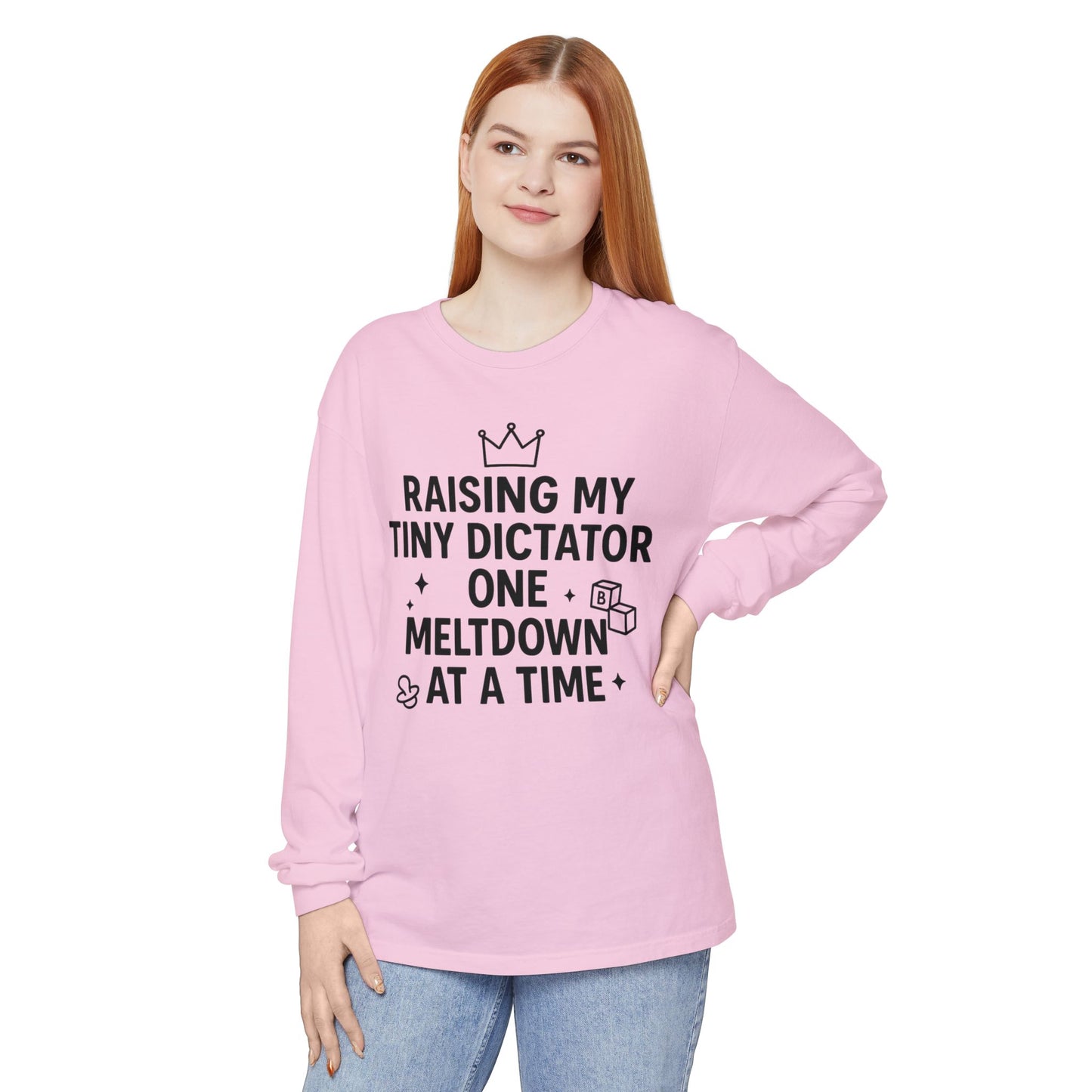 Raising My Tiny Dictator Long Sleeve T-Shirt, Gift for Moms, Parenting Humor, Funny Family Tee, Casual Wear, Baby Shower Gift