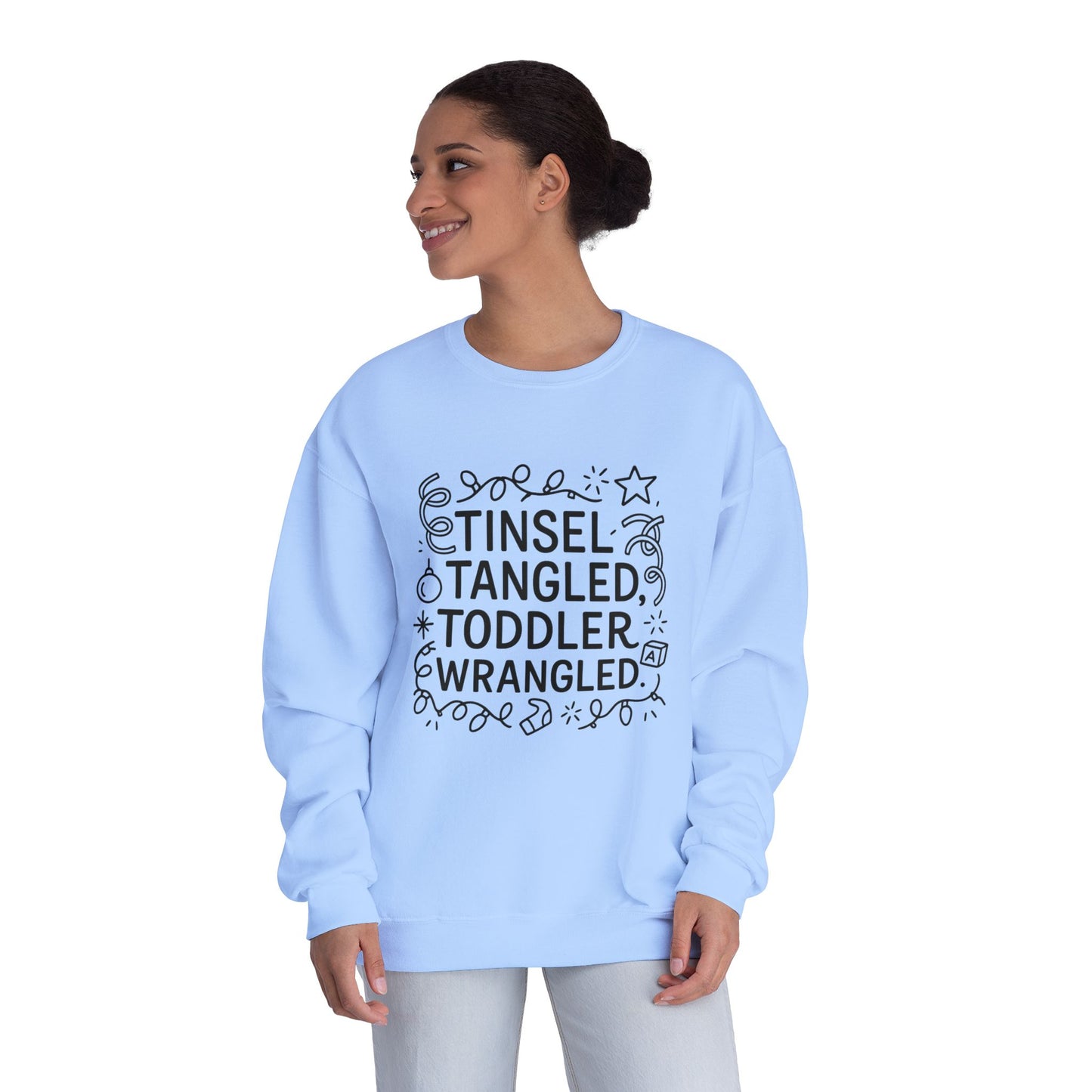 Festive Unisex Sweatshirt: Tinsel, Tangled, Toddler, Wrangled, Christmas Gift, Holiday Apparel, Cozy Wear, Family Fun