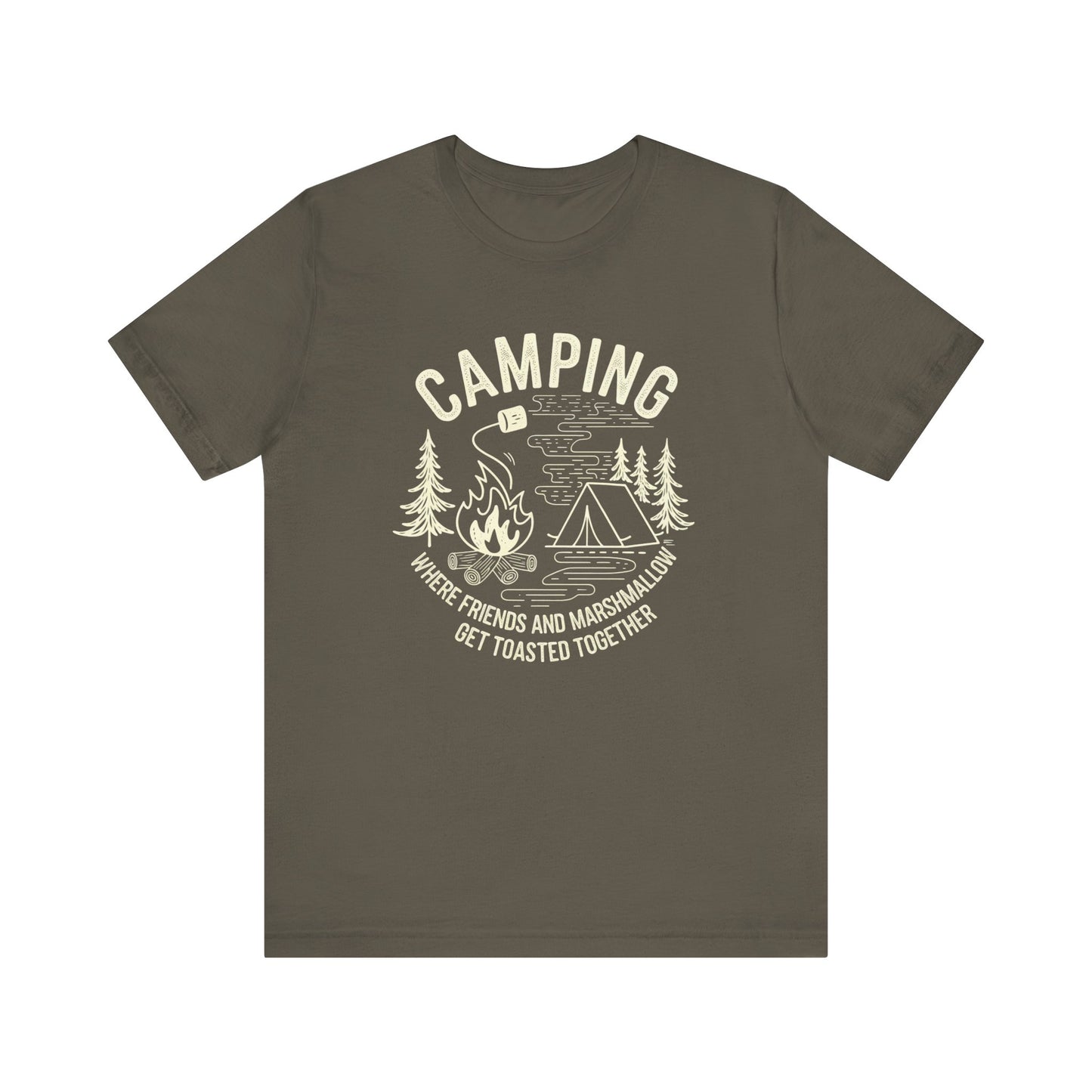 Camping T-Shirt — "Where Friends and Marshmallows Get Toasted Together" Retro Campfire Tee
