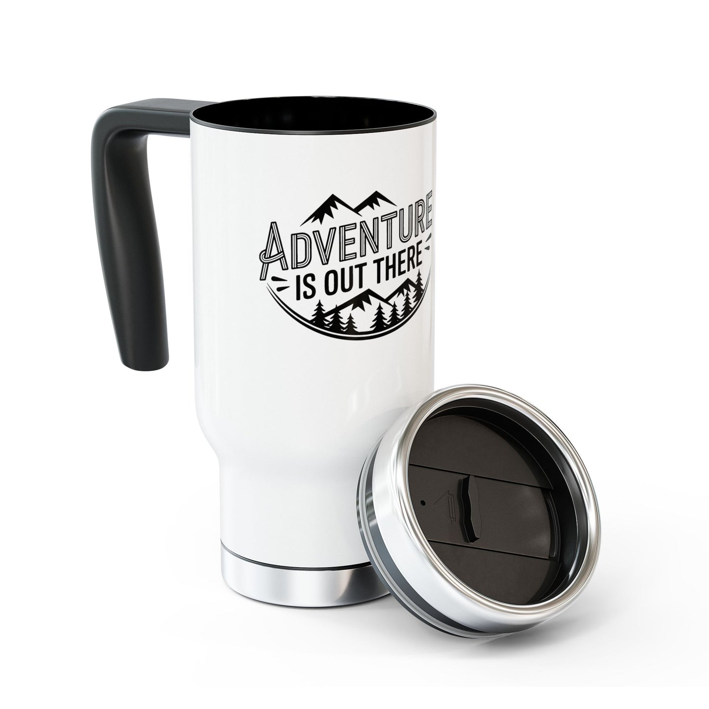 Adventure Is Out There Stainless Steel Travel Mug – 14oz Insulated Handle Tumbler