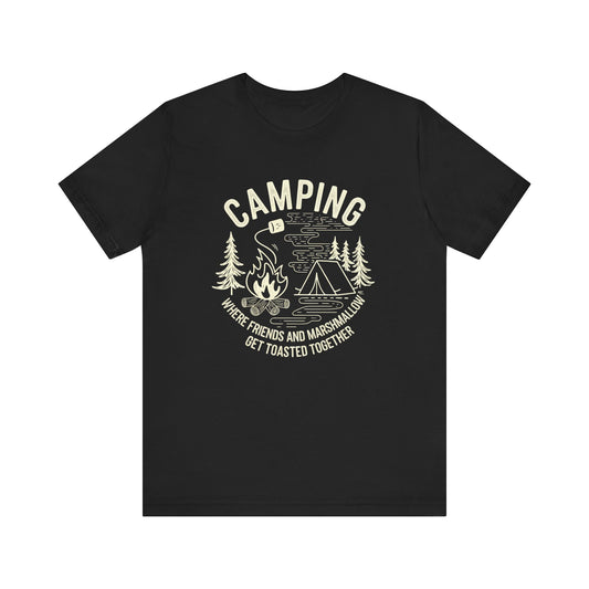Camping T-Shirt — "Where Friends and Marshmallows Get Toasted Together" Retro Campfire Tee