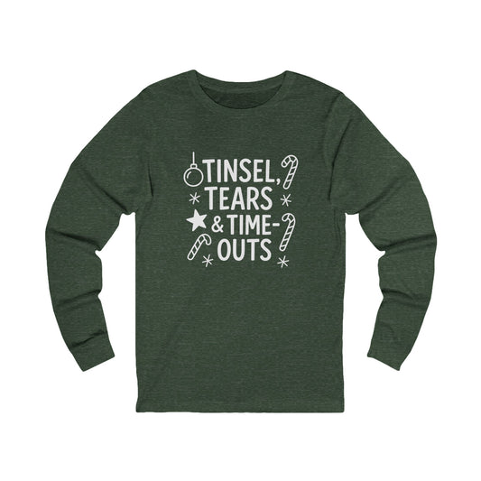 Festive Long Sleeve Tee | Tinsel Tears & Time Outs | Holiday Spirit Shirt, Christmas Apparel, Unisex Gift, Cozy Layering, Winter Wear