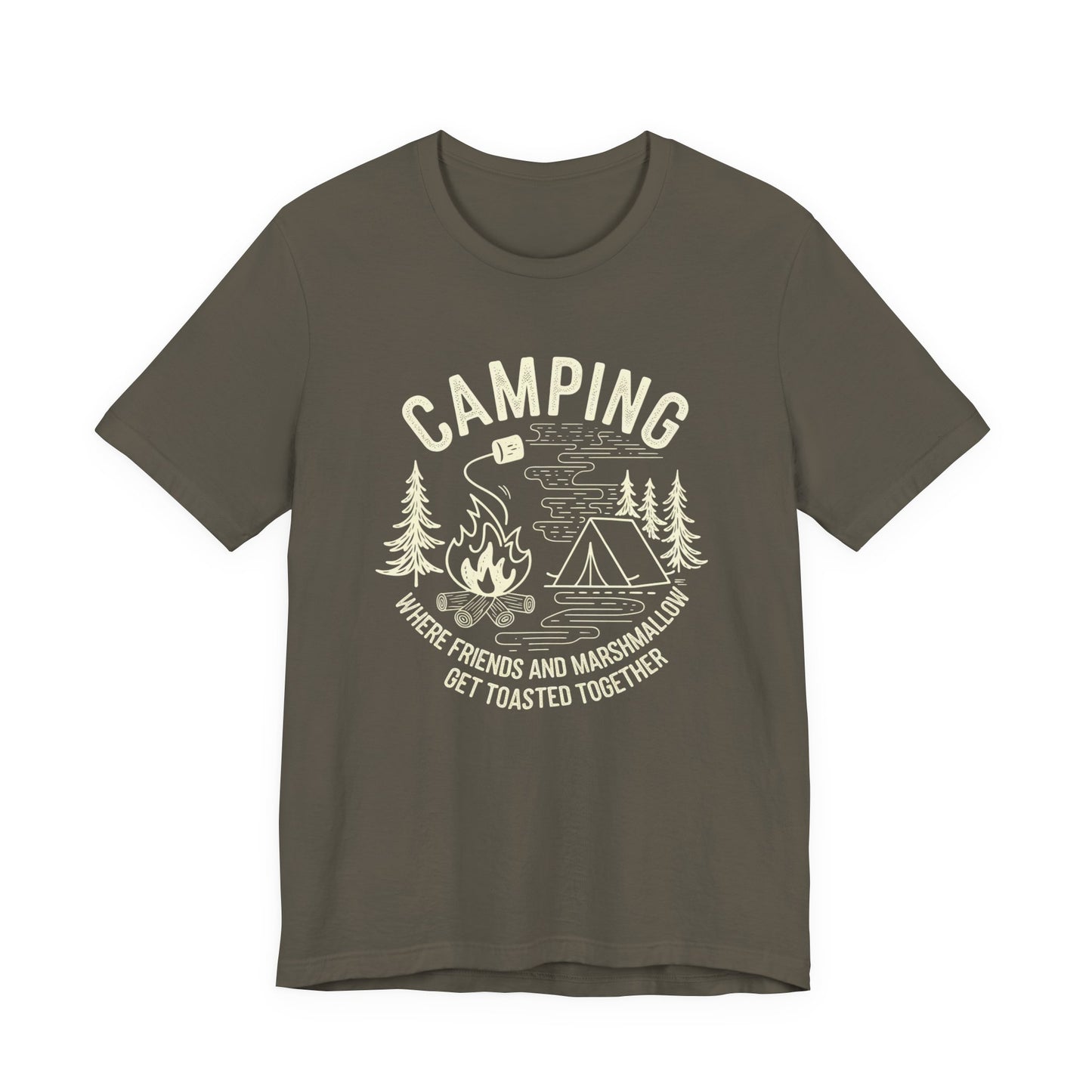 Camping T-Shirt — "Where Friends and Marshmallows Get Toasted Together" Retro Campfire Tee