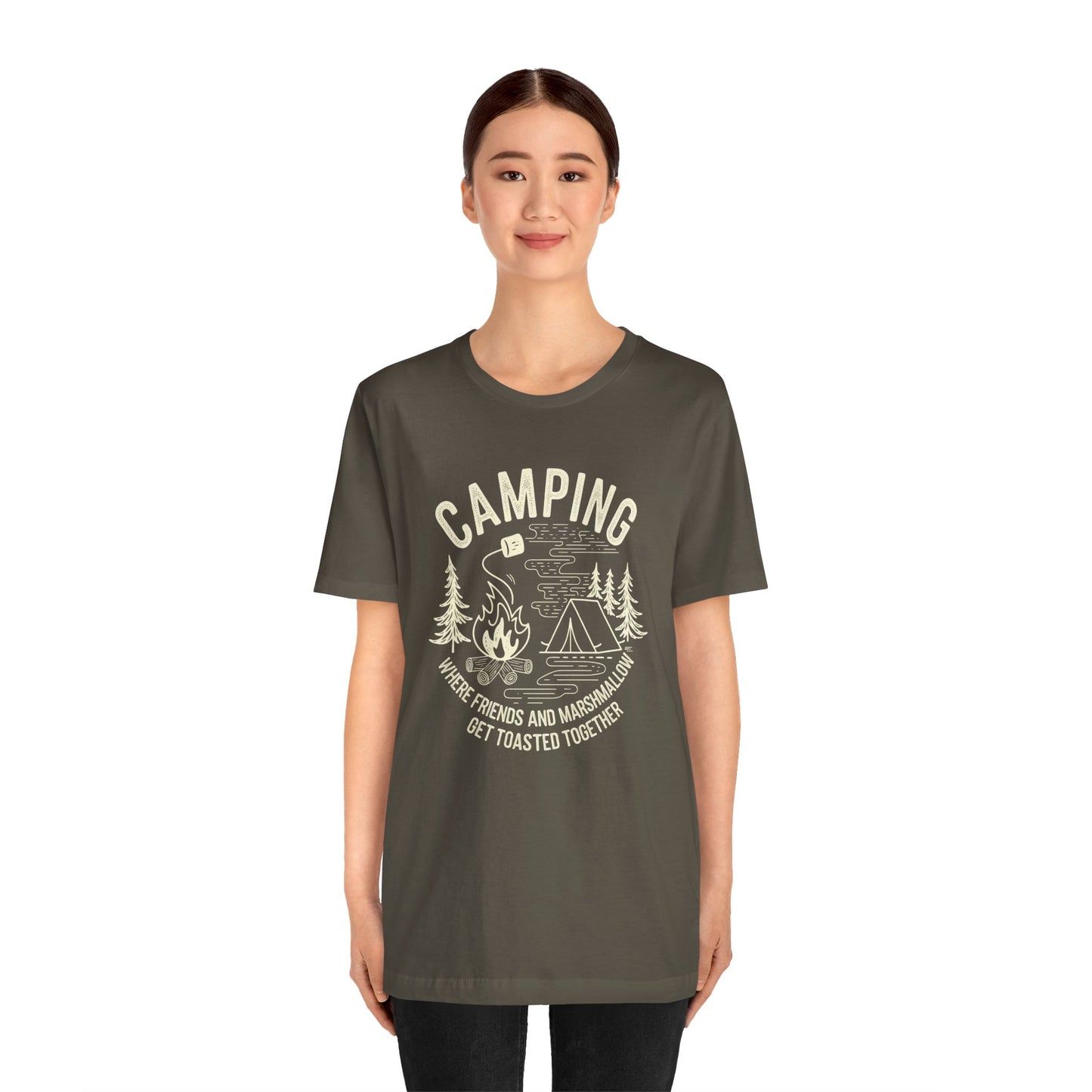 Camping T-Shirt — "Where Friends and Marshmallows Get Toasted Together" Retro Campfire Tee