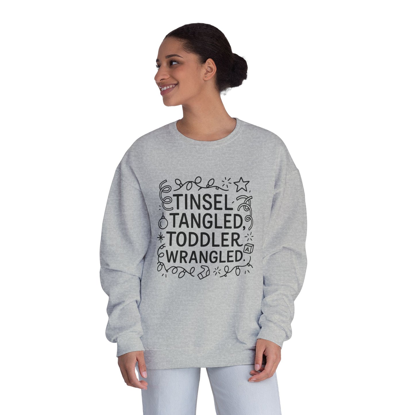 Festive Unisex Sweatshirt: Tinsel, Tangled, Toddler, Wrangled, Christmas Gift, Holiday Apparel, Cozy Wear, Family Fun