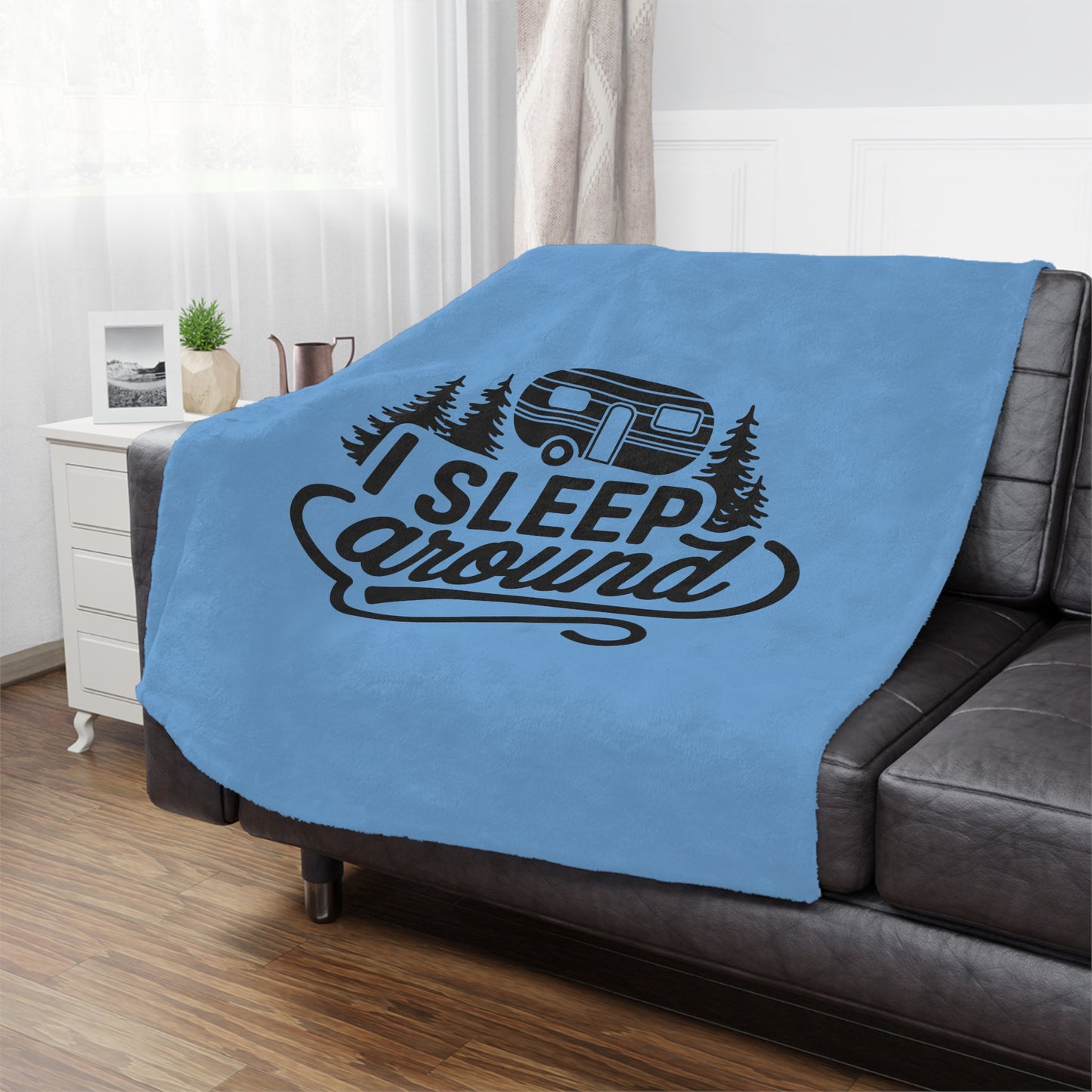 Minky Blanket — "I Sleep Around" Camper RV Throw Blanket