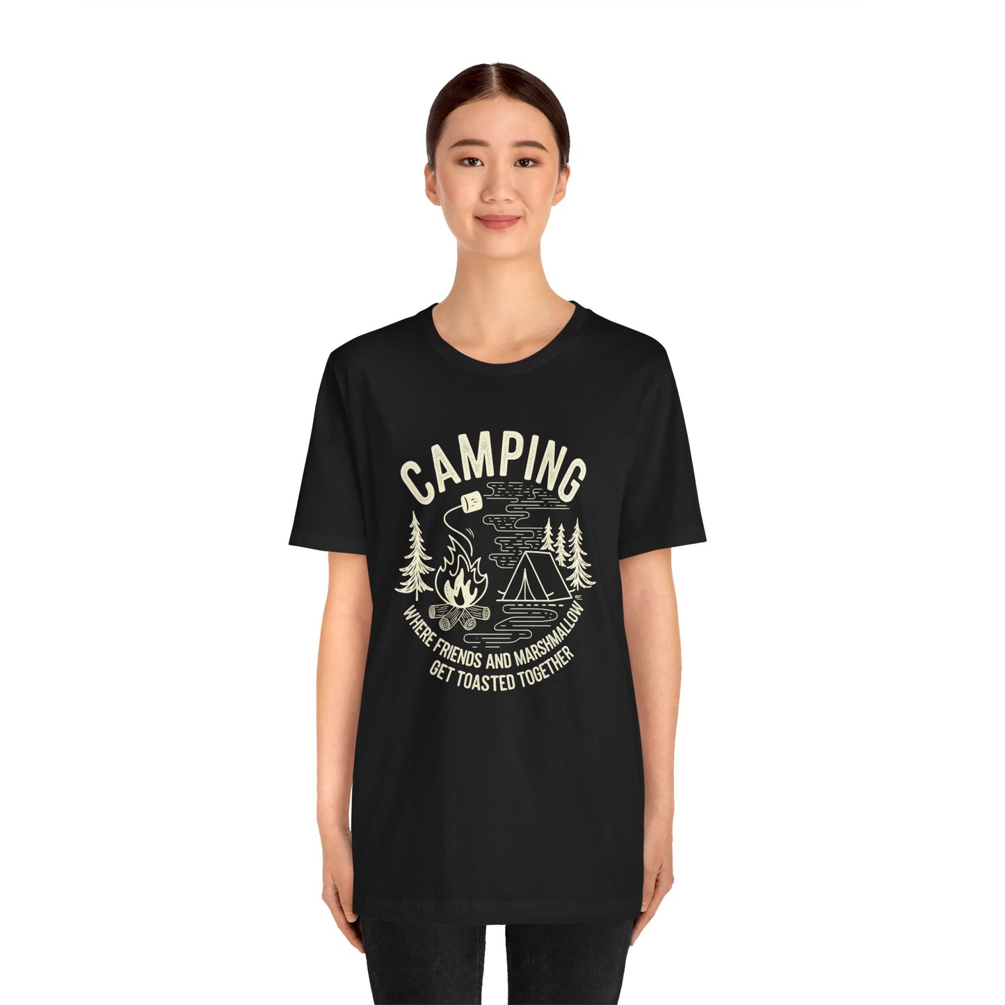 Camping T-Shirt — "Where Friends and Marshmallows Get Toasted Together" Retro Campfire Tee