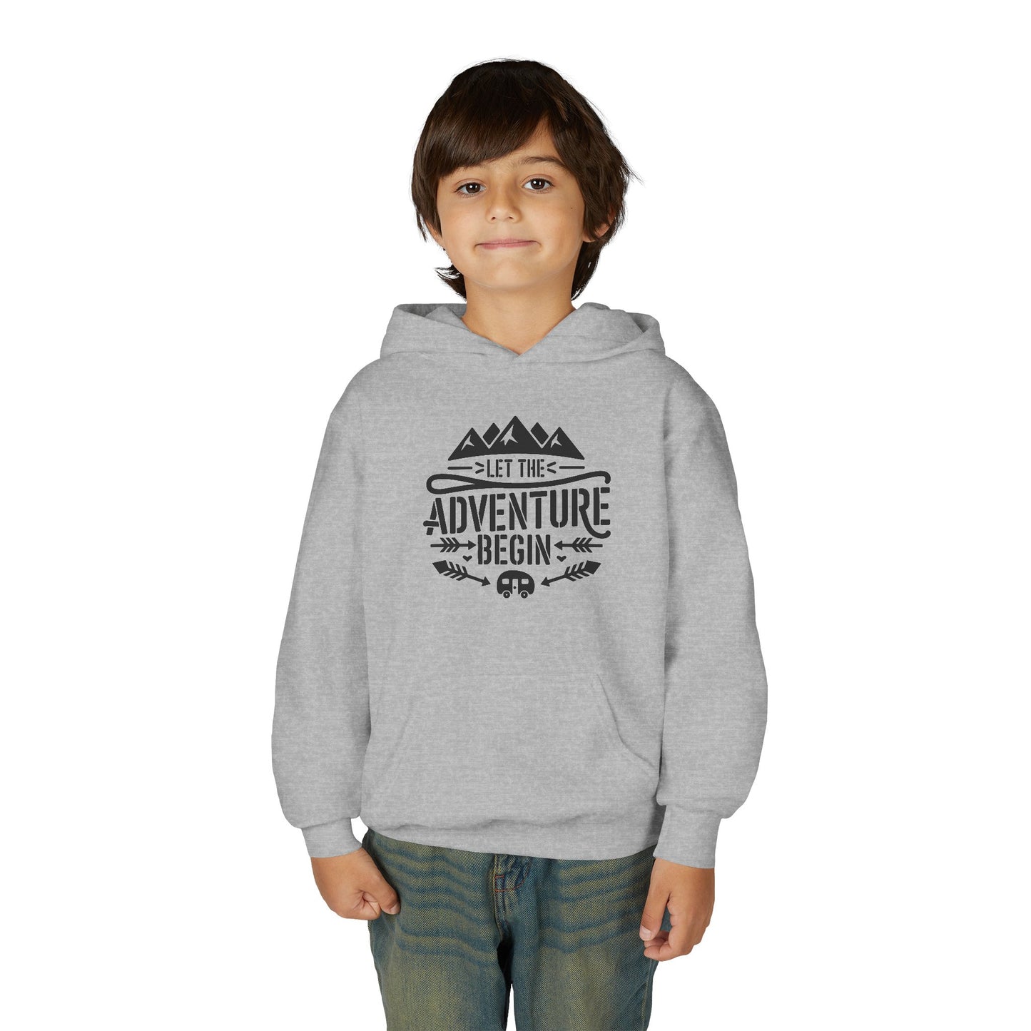 Youth Hoodie – "Let The Adventure Begin" Outdoor Graphic Sweatshirt